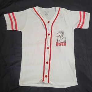 On Fire "Like A Boss" #85 White/Red Baseball Jersey Shirt Women Size Large